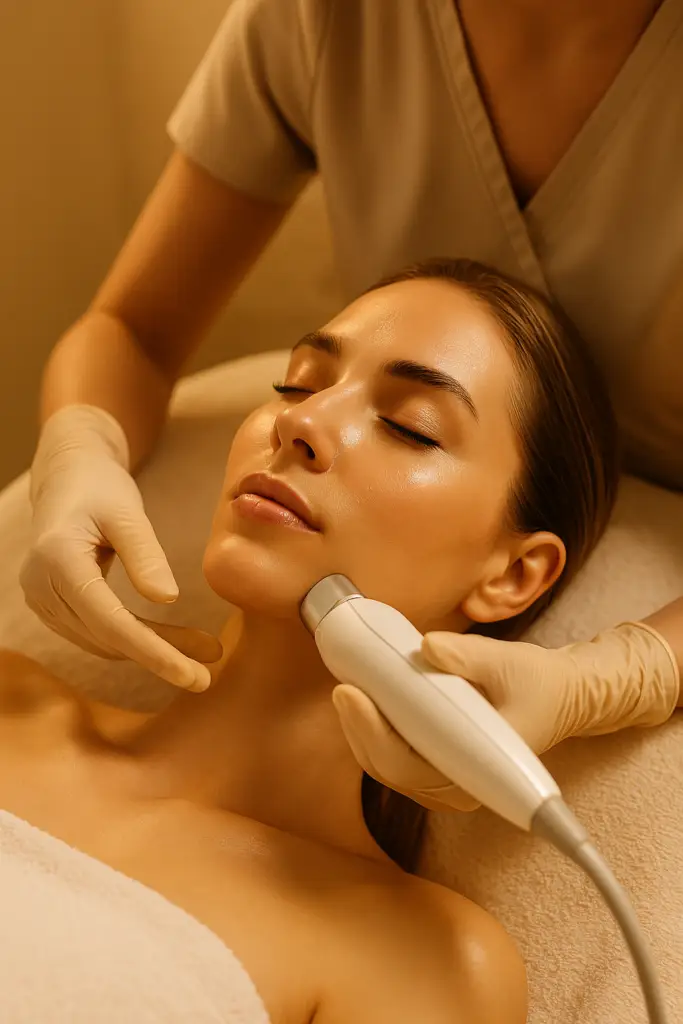 Mujer con piel firme y luminosa durante un tratamiento MEGAN® para redefinir rostro y cuello en Dargelys Estética Avanzada, Torrejón de Ardoz.